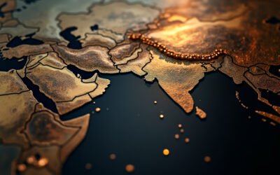 Cinematic wide-angle shot of the Strait of Hormuz, symbolizing global energy security and geopolitical tensions amid the US-Iran conflict.