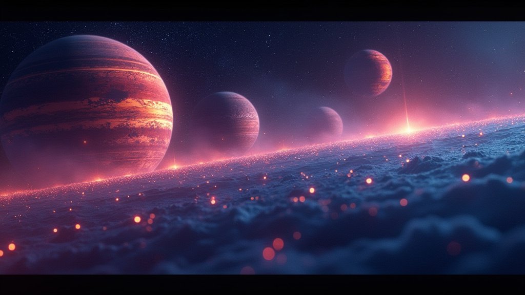 Cinematic wide-angle shot of stylized planets representing the "Planetary Games" event, symbolizing space exploration and cosmic discovery.
