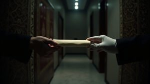 Symbolic image of diplomacy and de-escalation, with hands reaching across a table amidst global conflict.