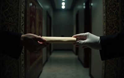 Symbolic image of diplomacy and de-escalation, with hands reaching across a table amidst global conflict.