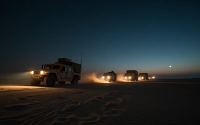 Cinematic wide-angle shot of a military operations room, symbolizing the strategic deployment of US troops to the Middle East.